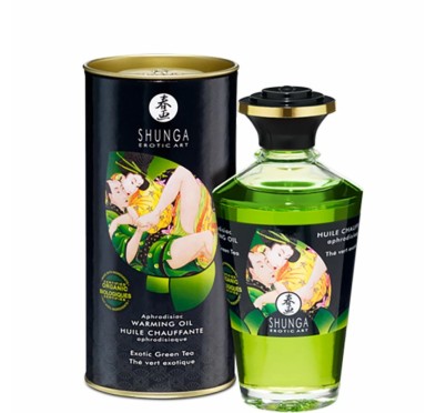 Rozgrzewający olejek do masażu - Shunga Aphrodisiac Warming Oil Green Tea 100 ml